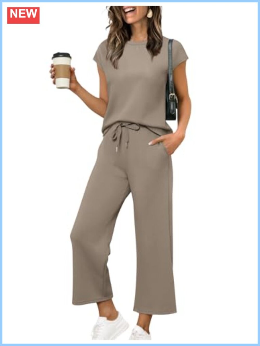 Women's Two Piece Pant Set Cap Sleeve Top Loose Fit Lounge Vacation